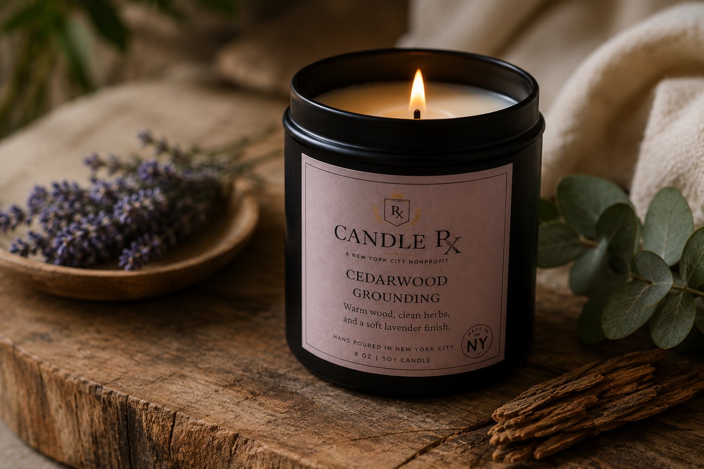 Cedarwood Grounding Candle RX black tin candle