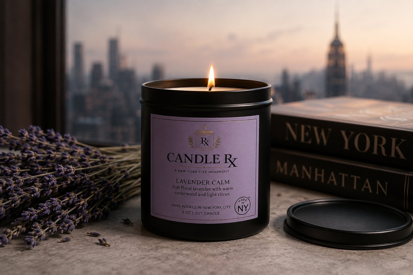 Lavender Calm Candle RX black tin candle